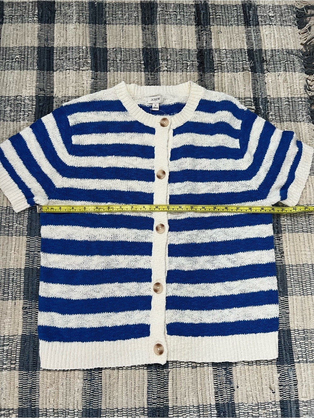 J. Crew Blue and White Striped Button-Front Short Sleeve Cardigan - Picture 8 of 10